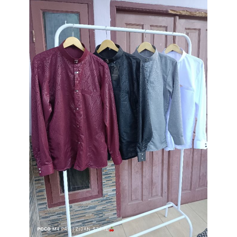 koko kemeja laki laki lengan panjang kain besway motif emboss koko sultan virall