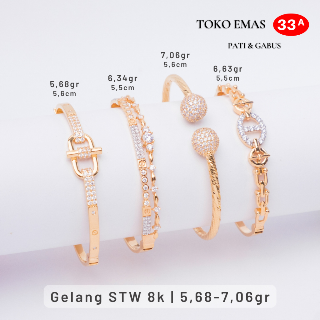 Toko Emas 33A - Gelang Kolong Bangle Emas Tengah Gold 8k Asli Mewah