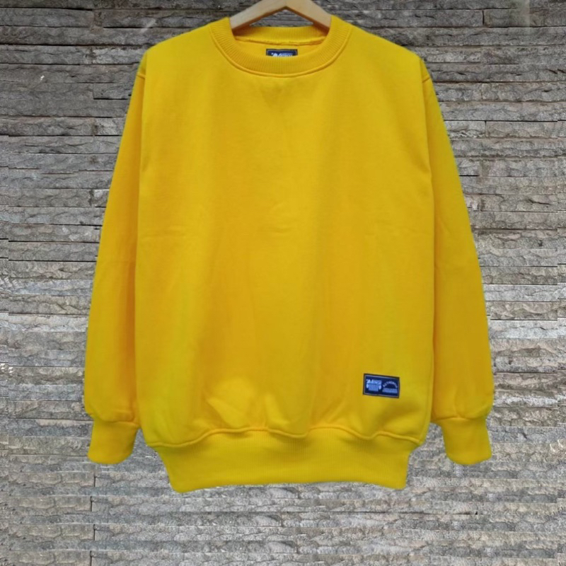 Sweater Crewneck Polos Kuning Kenari Sweater Polos Pria Wanita