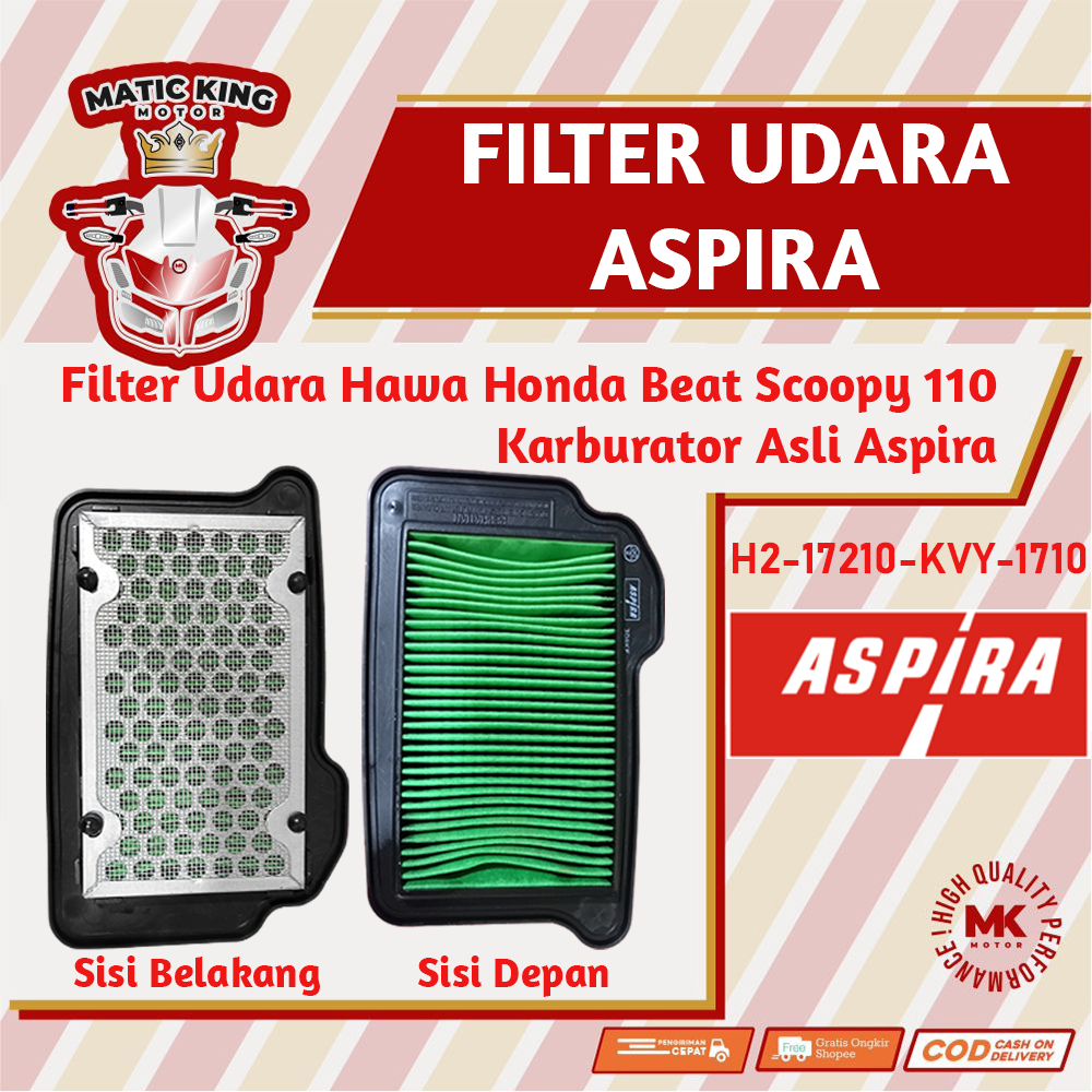 Filter Udara Hawa Honda Beat Scoopy 110 Karburator ORI ASLI Aspira Astra Otoparts H2-17210-KVY-1710