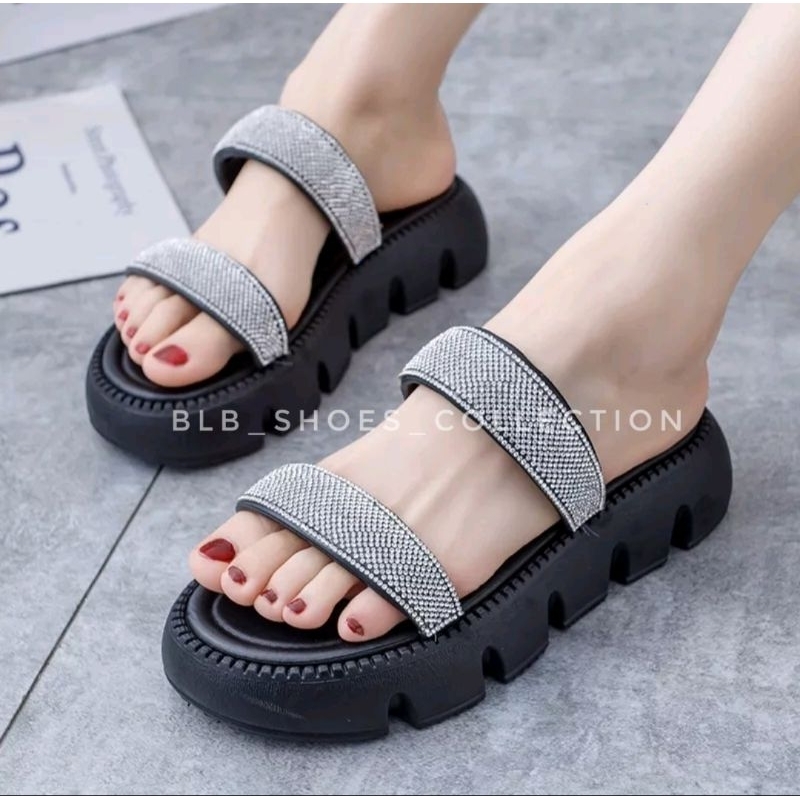 Sandal Wanita Glitter Sandal Selop Wanita Import Sandal Wedges Ban Dua Glitter Viral Sandal Cewek Ban 2 Glitter Nyaman Kekinian