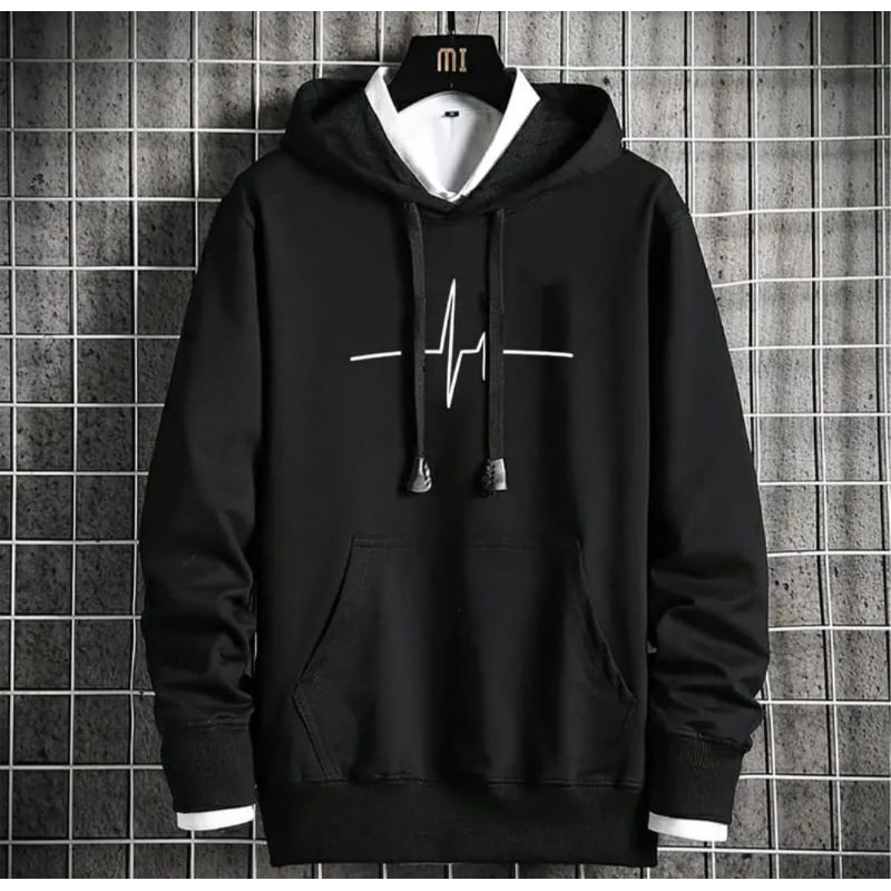 Hoodie detak jantung /pria pria bahan fleece /hoodie simple