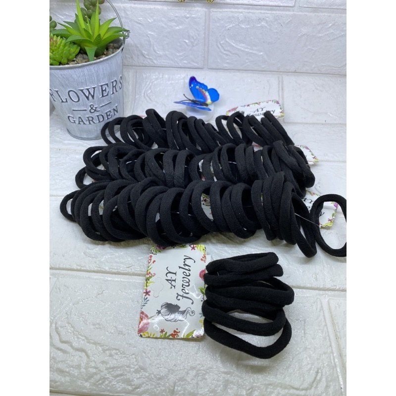 (ISI 5 PCS) IKAT RAMBUT HITAM ELASTIS 6 CM