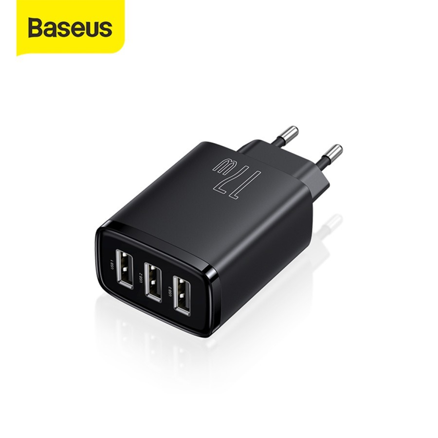 Baseus Adapter Compact Charger 3 USB Port 17W - EU Plug - Six Circuit Protection