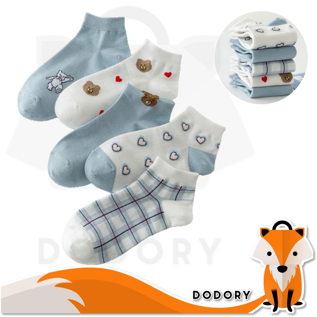 DODORY KS40 Kaos Kaki Ankle Motif Beruang Biru Kaos Kaki Fashion