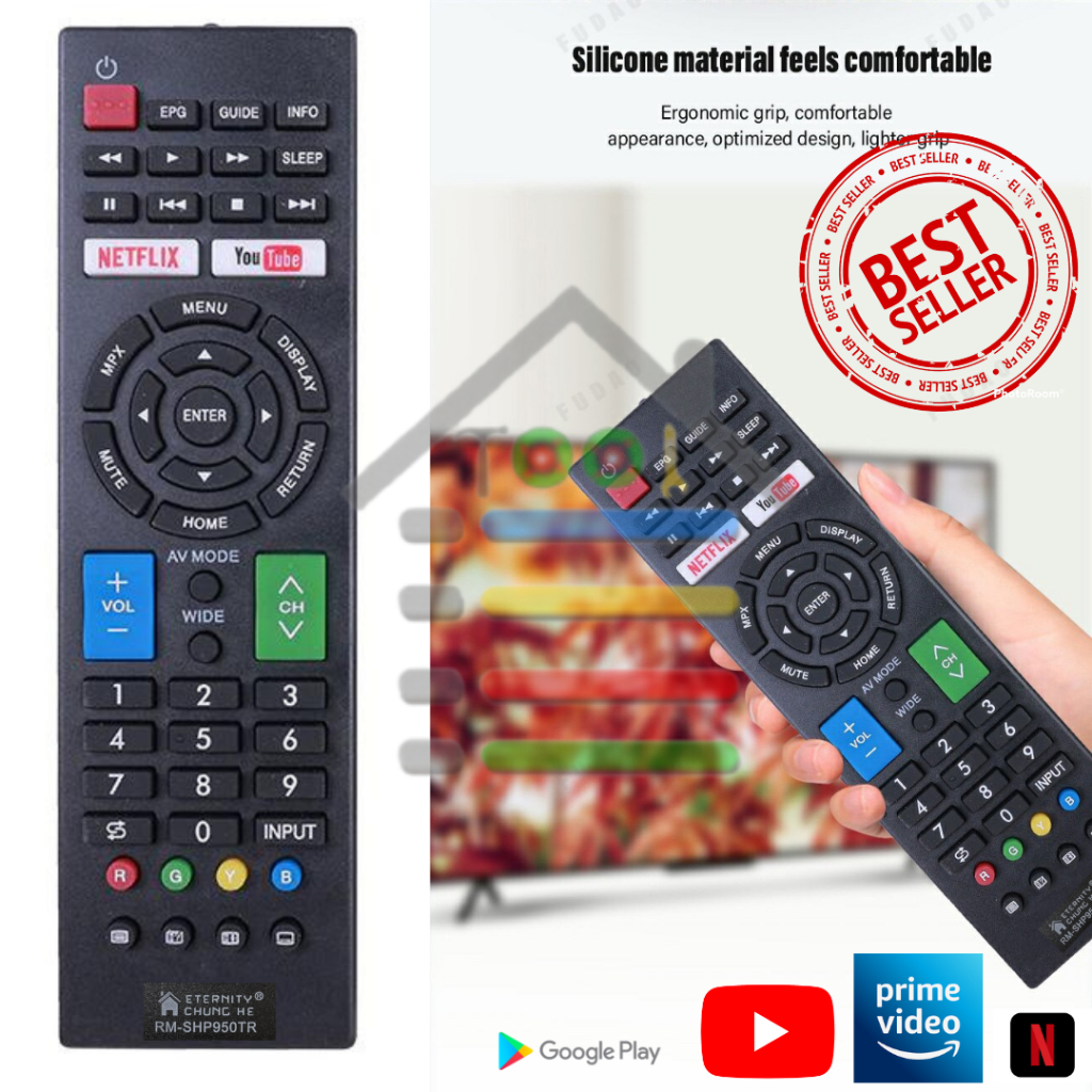 REMOTE SMART TV SHARP AQUOS YOUTUBE NETFLIX UNIVERSAL SHP950TR