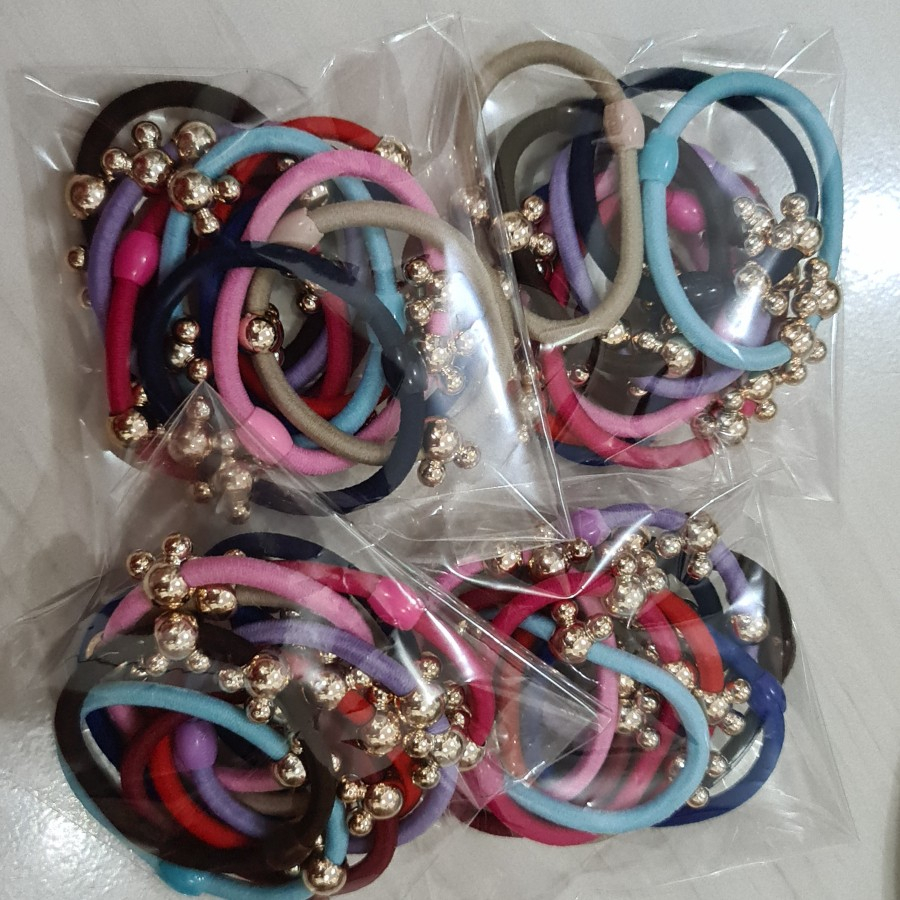 10 PC - IKAT KARET RAMBUT GELANG KEPALA MICKEY TEBAL IMPORT