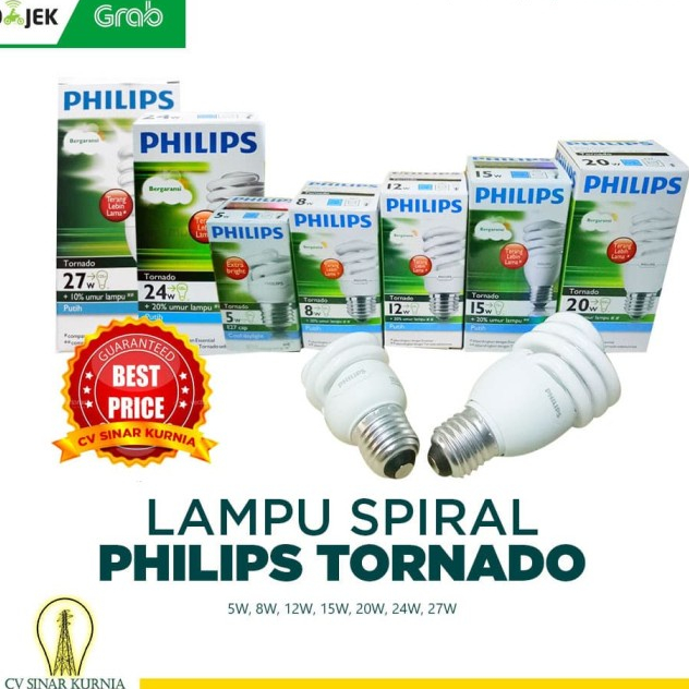 Lampu Spiral Philips Tornado 12Watt, 12W, 12 Watt, 12 W Asli Promo