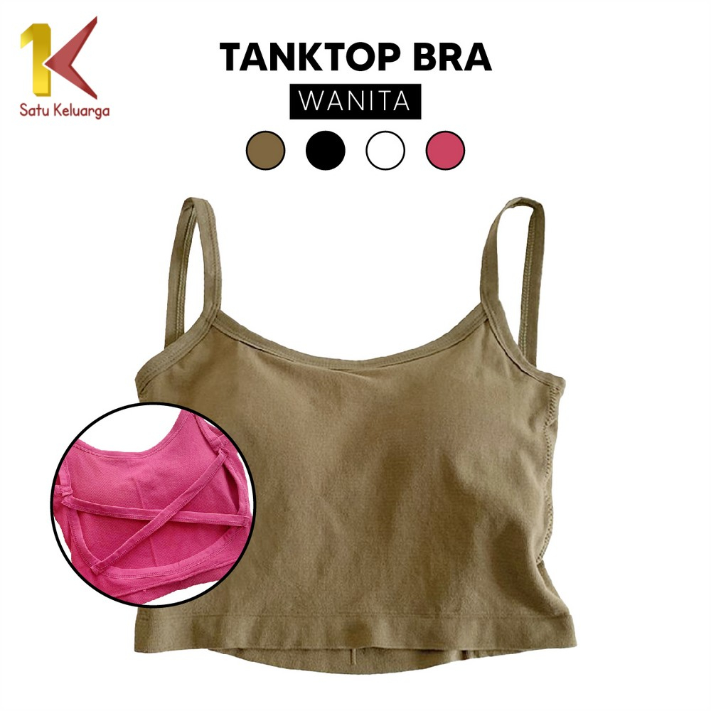 1K Crop Tanktop Bra Sexy Wanita Model Tali Silang Belakang With Cup Busa P299 Tengtop Tanpa Kawat