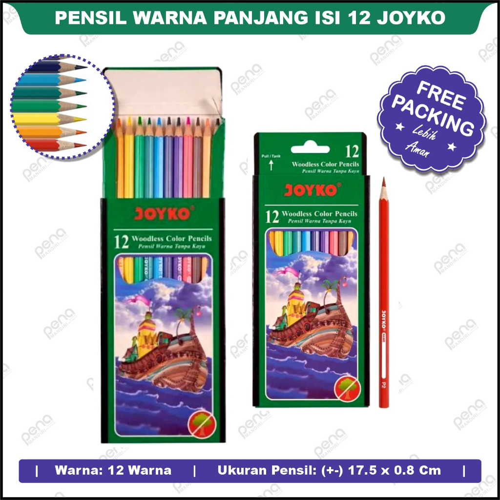 Joyko Pensil Warna Panjang Set 12 Warna Tanpa Kayu Murah