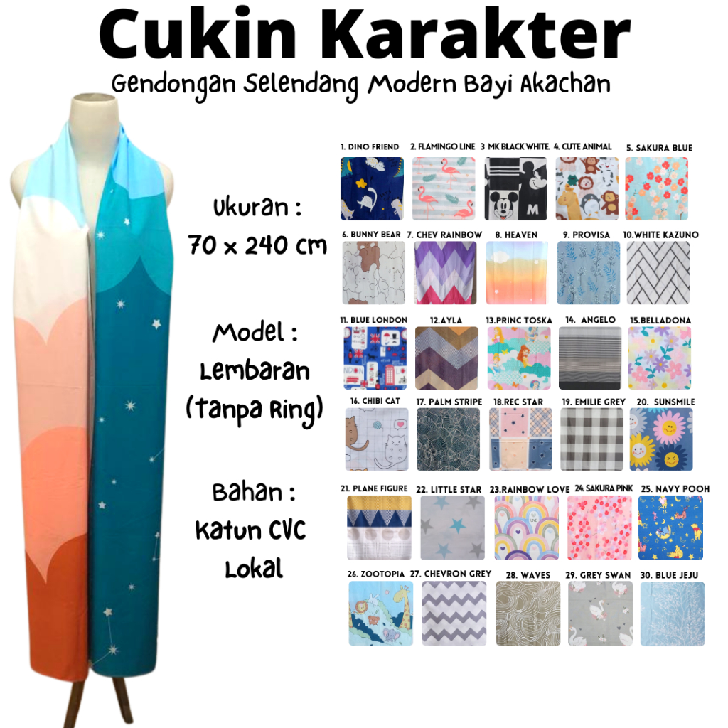 [1-40] Cukin Karakter Gendongan Selendang Modern Motif Lucu Bayi akachan Slendang Jarik Jarit cc