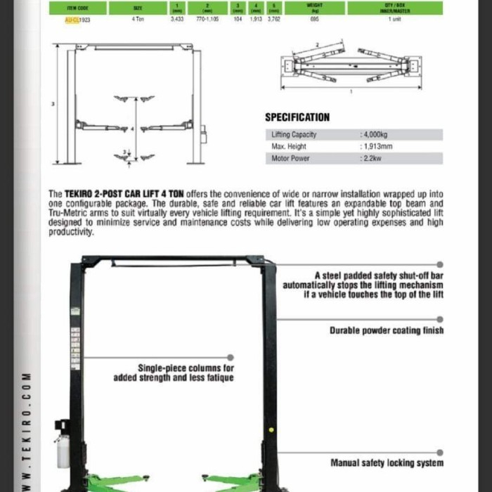 mesin two post lift merk tekiro