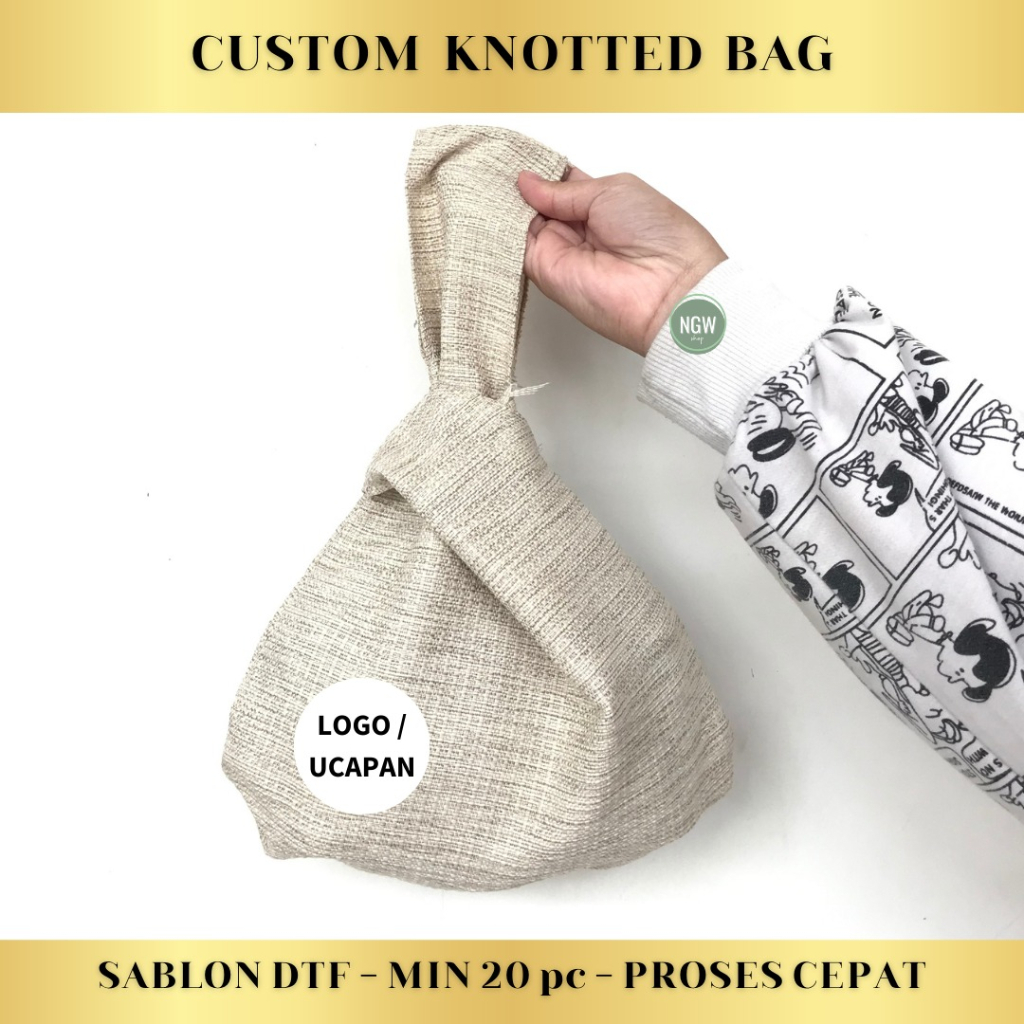 JOY KNOTTED BAG  CUSTOM SABLON DTF souvenir gift tas hampers ulang tahun event min 20pc