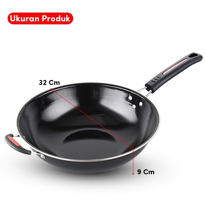 Wajan Penggorengan Enamel 34cm Anti Lengket Kuali Enamel Kuping Wajan Fry Pan