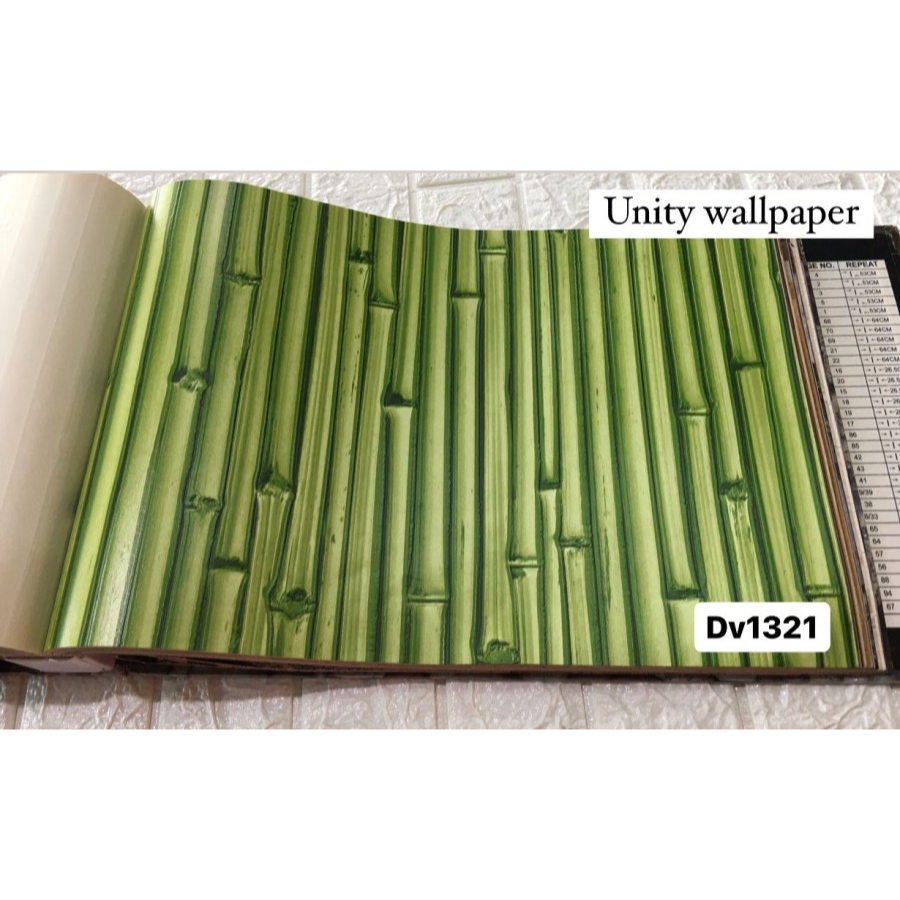 WALLPAPER DINDING MOTIF BAMBU 3D HIJAU COKLAT MINIMALIS ROCK