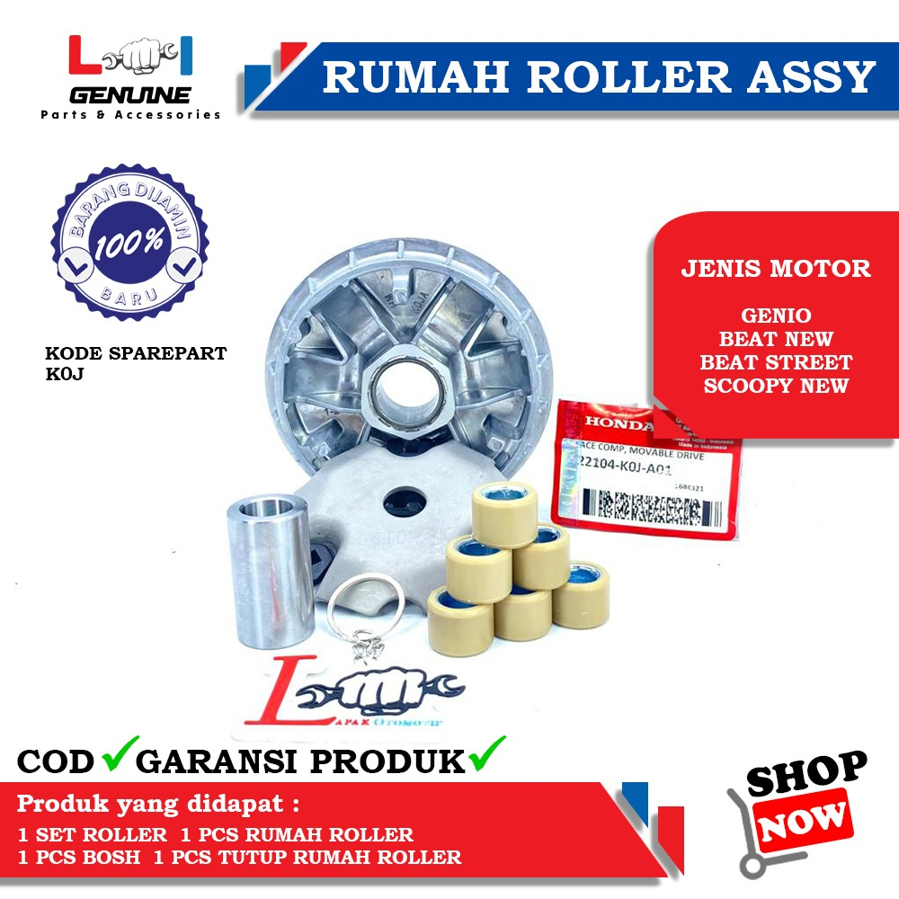 -LOI- RUMAH ROLLER ASSY SET GENIO , BEAT STREET , BEAT NEW , SCOOPY NEW LED