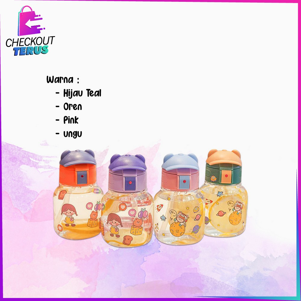 CT C827 Botol Minum Anak Karakter Motif Topi 580ML dengan Sedotan Food Grade Tempat Minum Lucu dengan Pegangan Silikon Portable