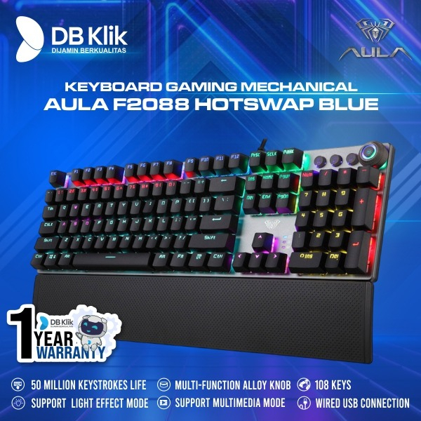 Keyboard Gaming Mechanical AULA F2088 Multimedia Hotswap Blue - F 2088