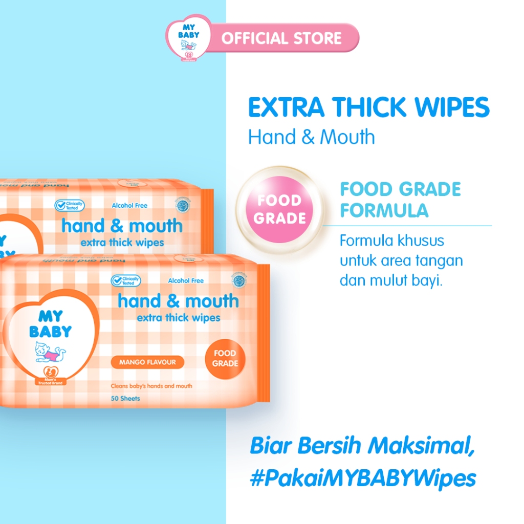 MY BABY Extra Care Wipes Hand &amp; Mouth [50 + 50 Sheets] - Tisu Basah Bayi Extra Lembut &amp; Extra Tebal (2 pcs isi 50s) - Exp: 02.2026