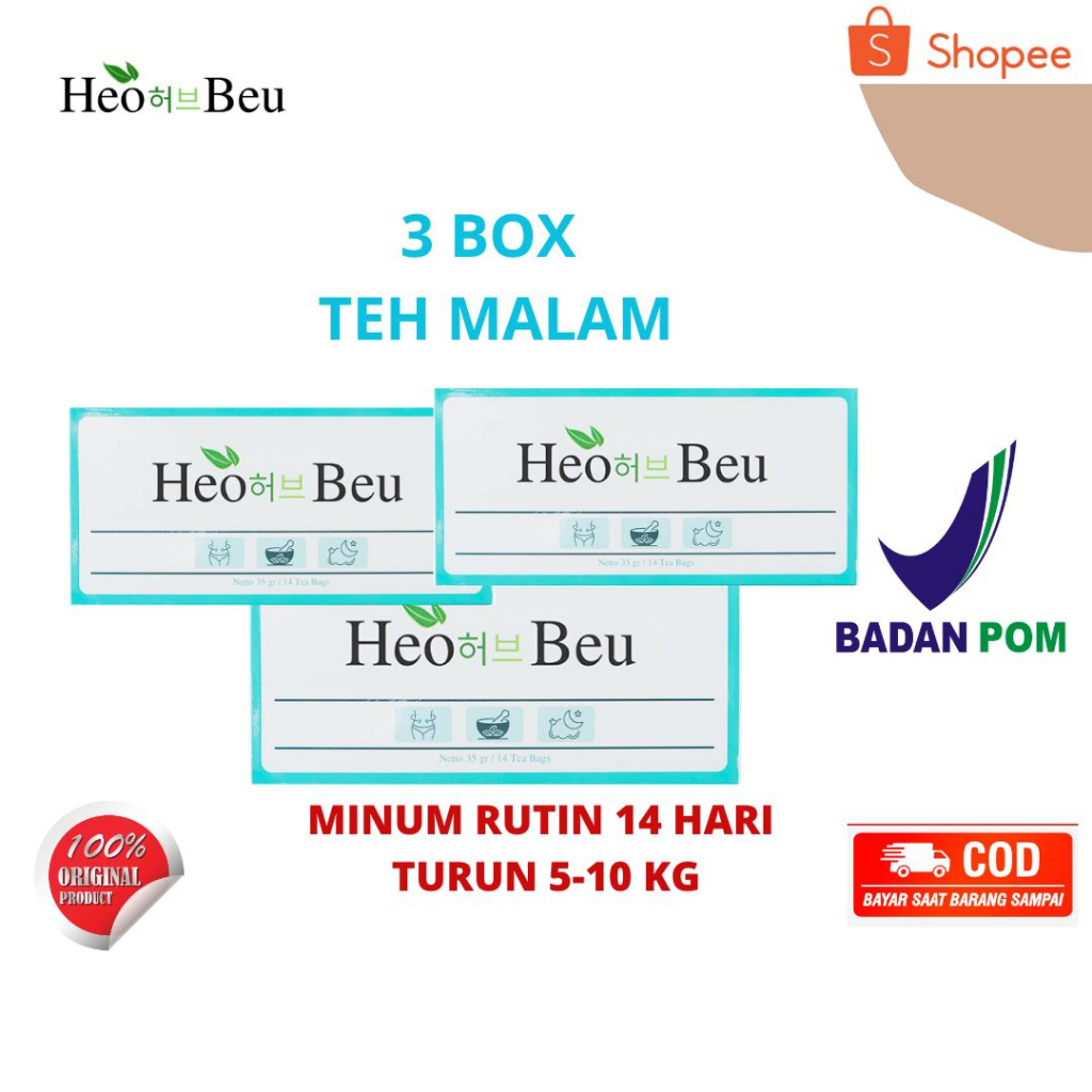 

3 BOX HEO BEU SLIMMING TEH MALAM TEH PELANGSING 100% ORIGINAL HALAL BPOM | BISA COD PENURUN BERAT BADAN BISA BUAT PRIA&WANITA