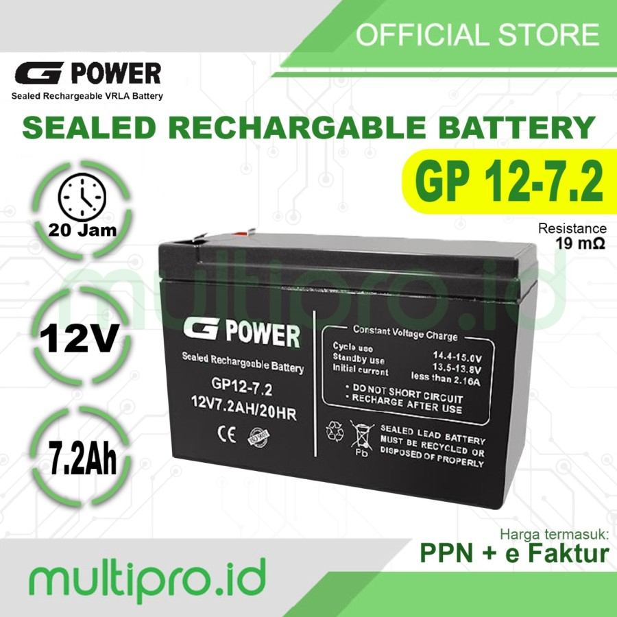 BATERAI AKI UPS G-POWER 12V 7.2AH GP-7.2