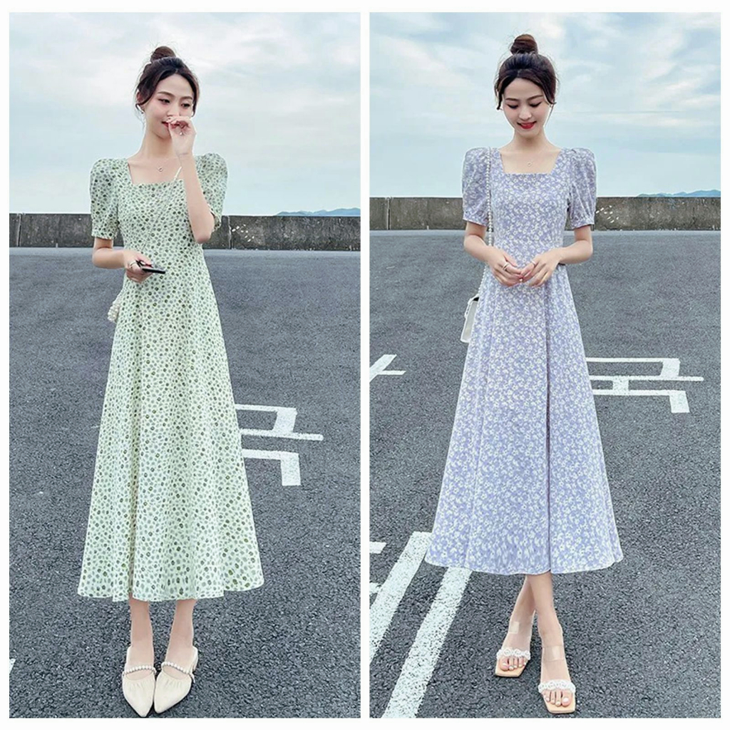 Pengiriman 24 Jam 2023 Baru Korea Midi Renda Boneka Kerah Gaun Bunga Slim