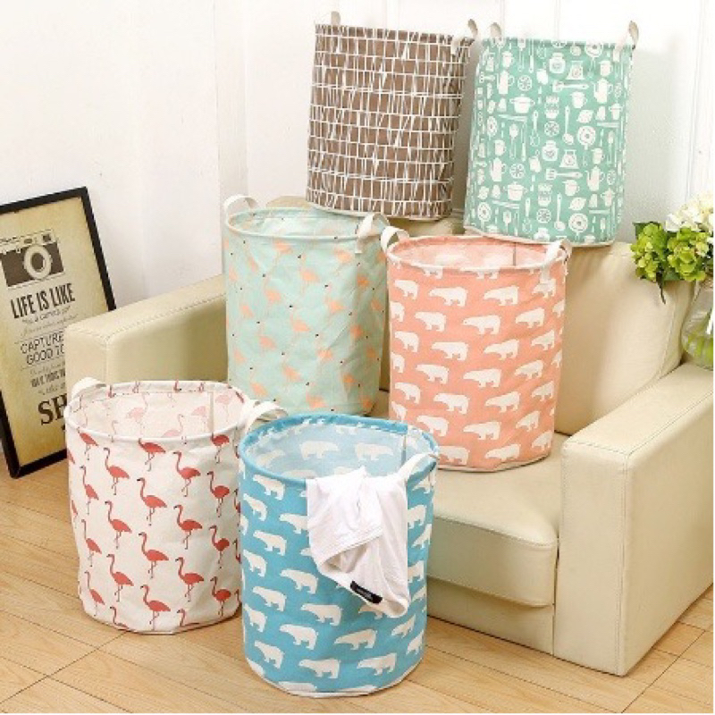 Keranjang Bulat Lipat Cucian Baju / Laundry Bag / Tempat Penyimpanan / Storage Box