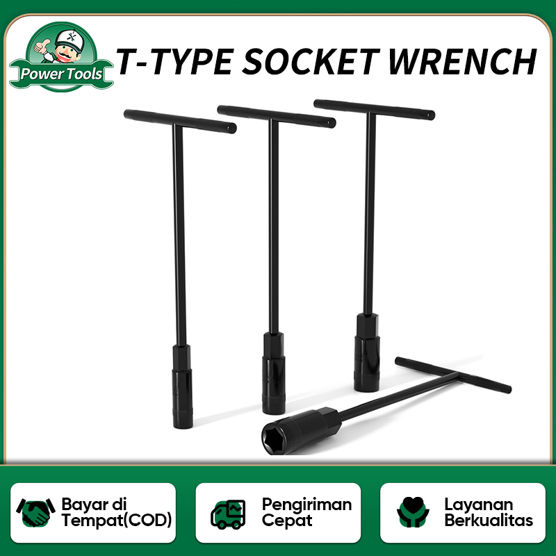 ISKU Kunci Sok T Socket Wrench Konci T8 T10 T12 T14 Hitam Perak Kunci Sock T Panjang 30cm Cr-V T-Type Wrench Original  Alat Perkakas Bengkel Car Repair