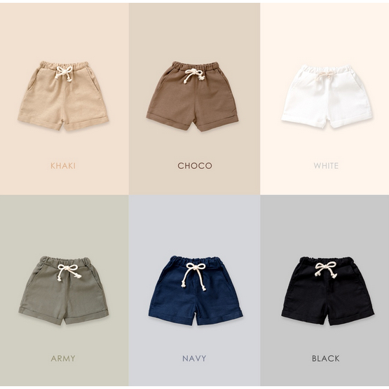 Little Folk Kyle Everyday Pants - Short Shorts Celana Pendek Anak Celana Anak Chino Khaki Elastic Linen Lembut