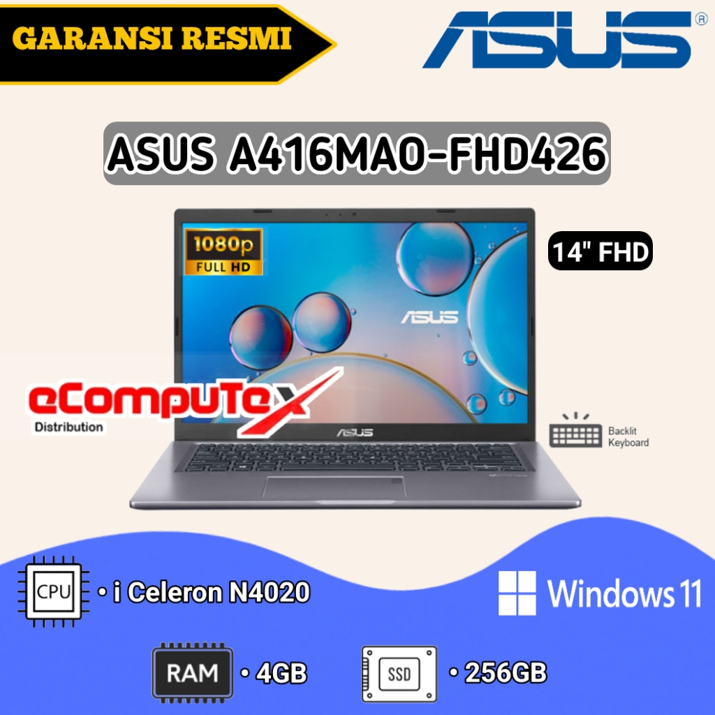 ASUS VIVOBOOK 14 A416MAO-FHD426 [INTEL CELERON N4020/4GB/256GB SSD/14″FHD] GARANSI RESMI