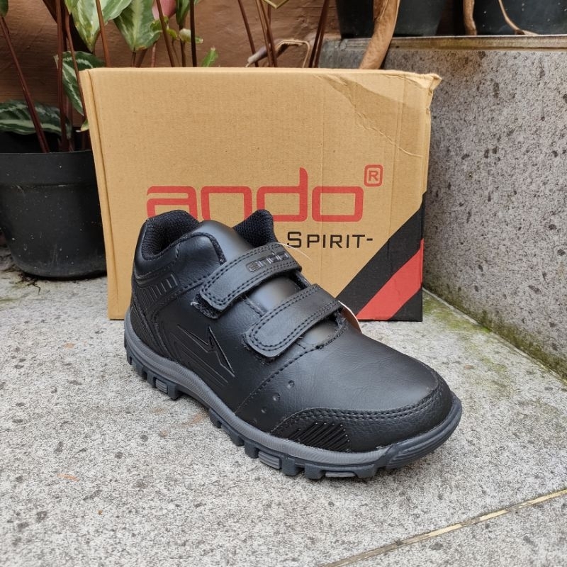 Sepatu sekolah anak laki-laki perempuan velcro ando morgan bold hitam abu