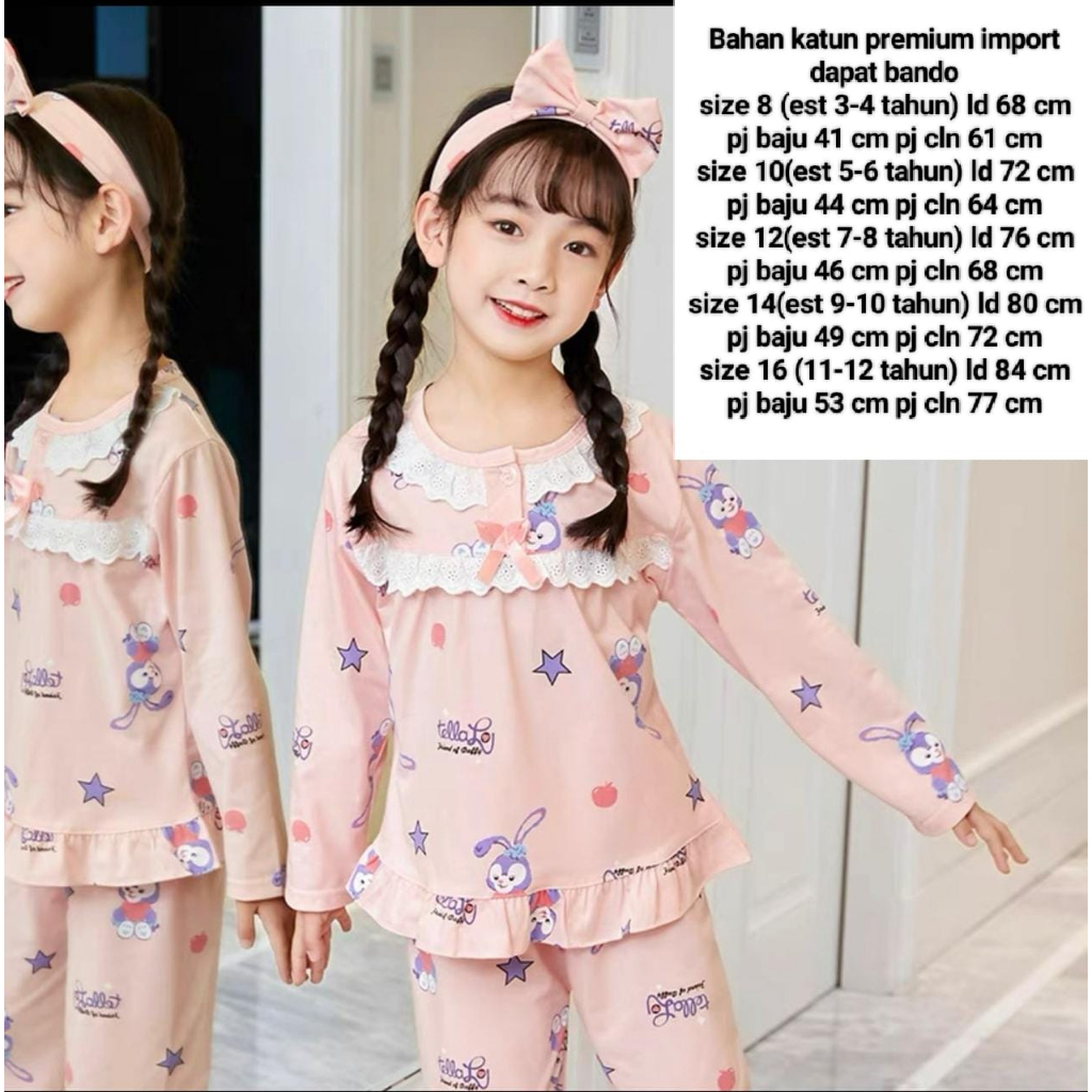 SET PIYAMA BABYDOLL ANAK PEREMPUAN USIA 9-14 TAHUN/ BAJU TIDUR IMPORT REMAJA
