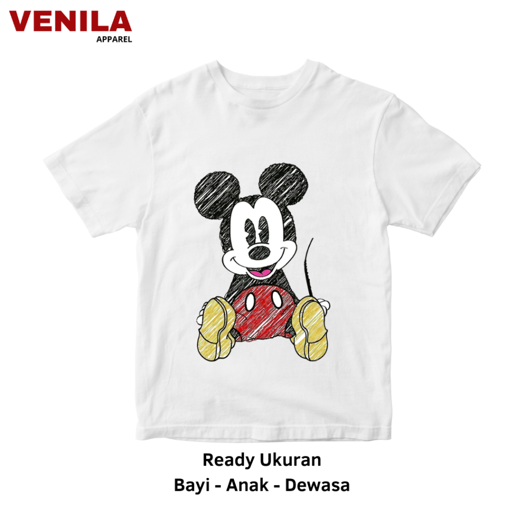KAOS MICKEY MOUSE ANAK SMILE PUTIH / T-Shirt Mickey Mouse Dewasa / Baju Mikey Mouse Anak by VENILA A