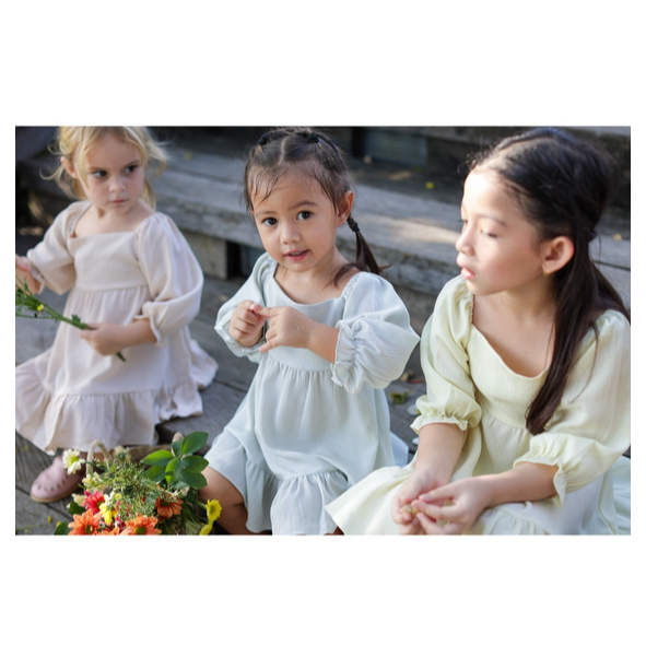 Little Folk Little Folk Maurelle Dress - Dress Baju Anak Bayi Balita Lucu Ruffle Skirts Crinkle Dress Terusan Anak Perempuan Pita Ribbon