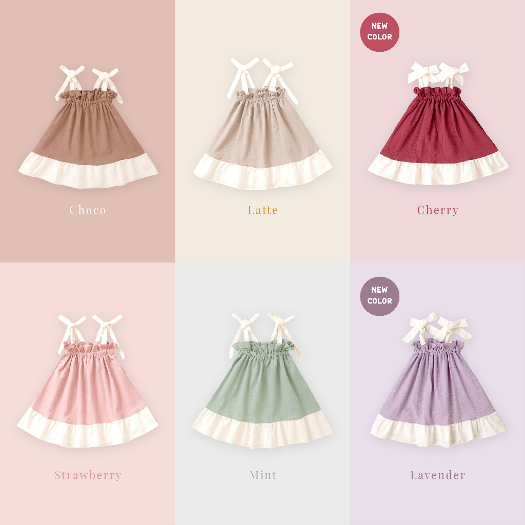 Little Folk Kate Dress - Anak Perempuan Pita Bow Baby Girl Baju Anak Balita Lucu Terusan Simple Colorblock