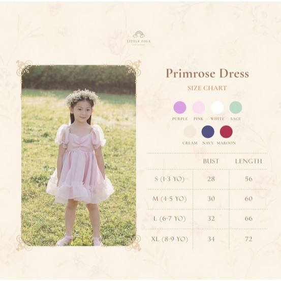 Little Folk Primrose Dress - Dress Pesta Anak Perempuan Terusan Dress Satin Linen Dress Baptis Flower Girl Party Chiffon Tutu Organza