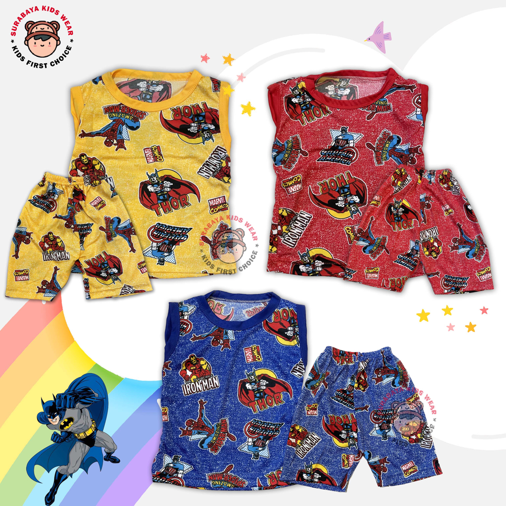 Setelan Singlet Anak Laki - Laki Motif Super Hero