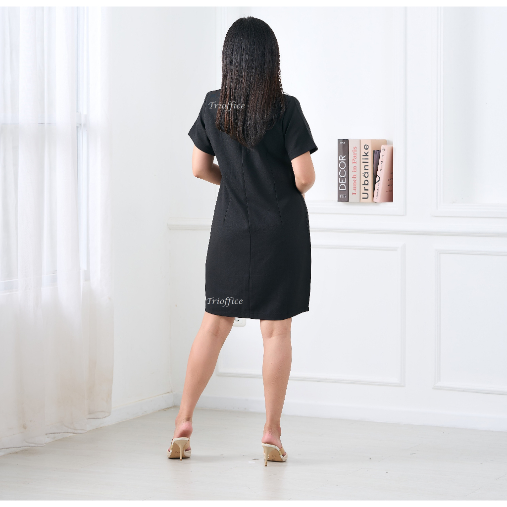 Dress Formal Pesta Hitam Polos Katun Premium Mini