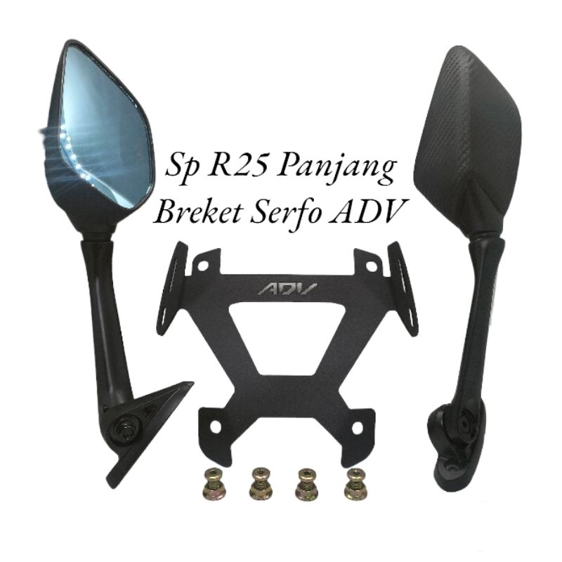 Paket set Breket SERFO + Spion R25 panjang/pendek pnp motor Adv 150 ADV 160 Tinggal pasang set