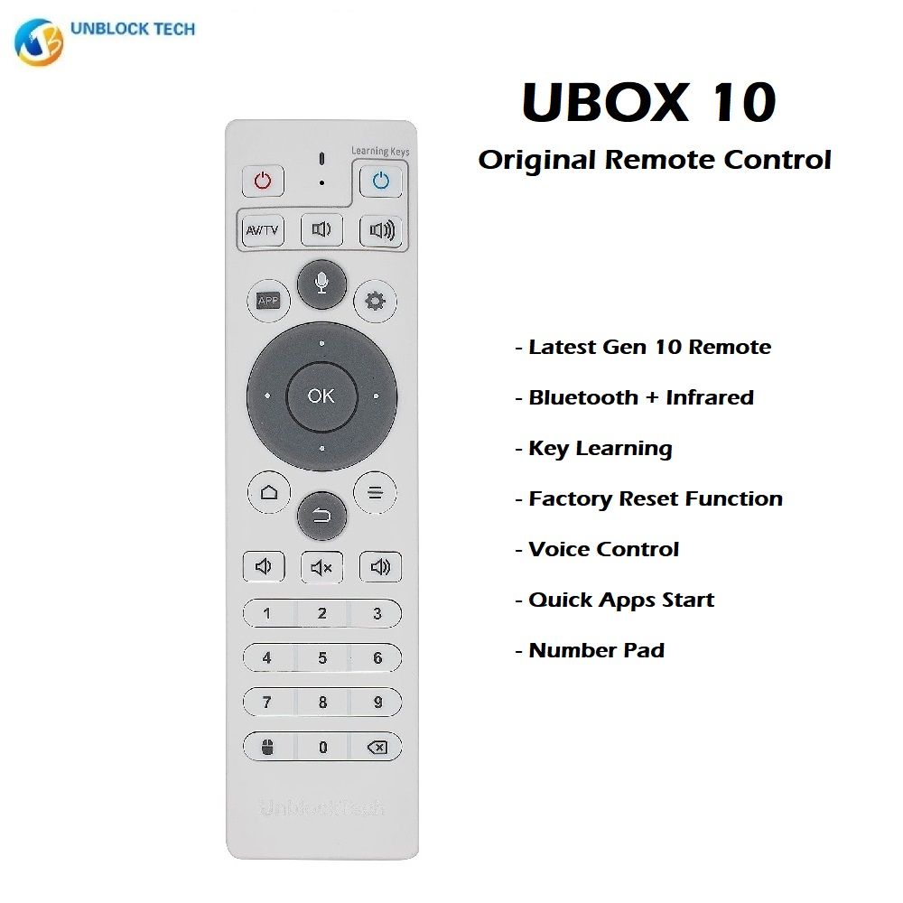 Remote Control UBOX 10 - Remote Pengganti Untuk UNBLOCK TECH UBOX 10 - Lengkap dengan Bluetooh, Infra Red dan Voice Input