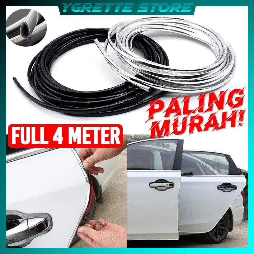 YGRETTE - FULL PANJANG 4 METER Lis Dekorasi Interior Mobil Moulding Chrome Trim Strip 4 M Feet Car Door Trim Strip Edge Guard Moulding Protector Chrome U Shape New BENTUK PROFIL U