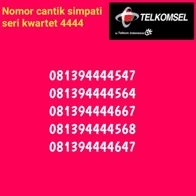 nomor simpati combo cantik kwartet 4444 rapi murah