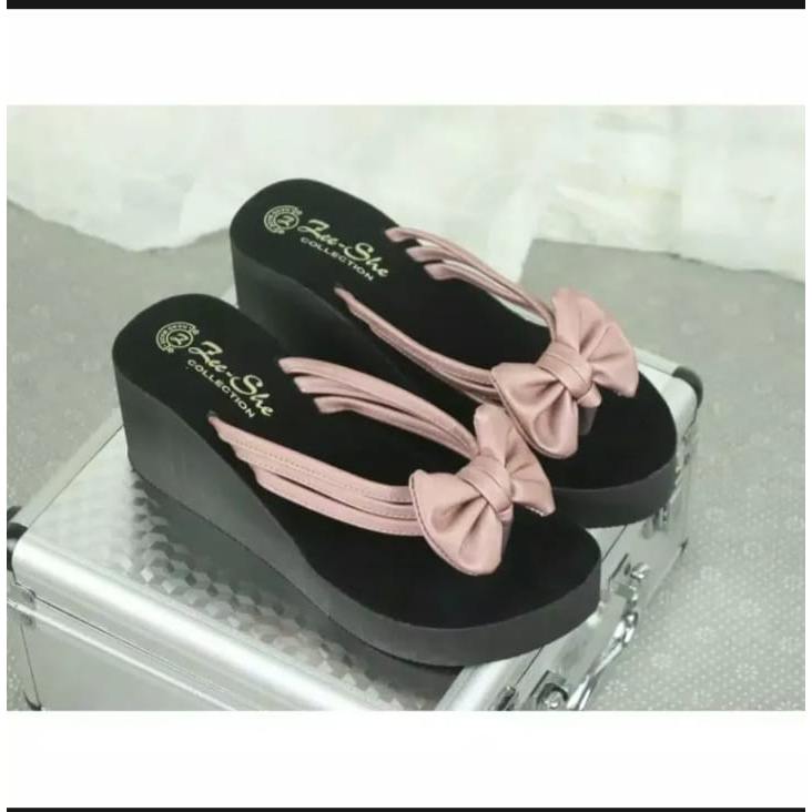 sandal tinggi pita wanita dewasa sandal wedges cewek murah