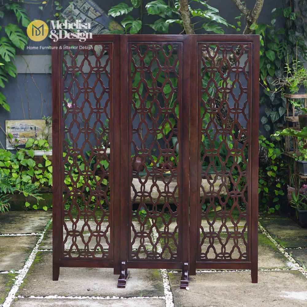 Sketsel Pembatas Ruangan Lipat Kayu Jati