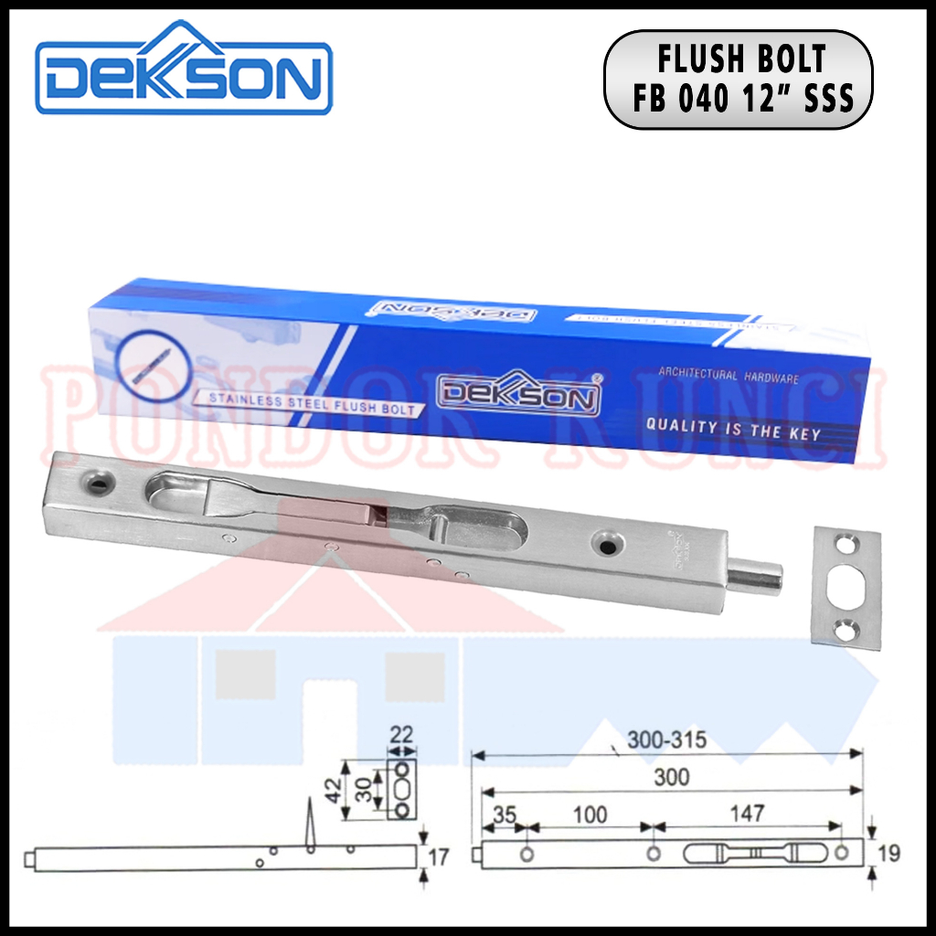 Grendel Tanam Pintu Kayu Dekkson FB 040 12 Inch 30cm Flush Bolt Kotak Dekson Grendel Slot