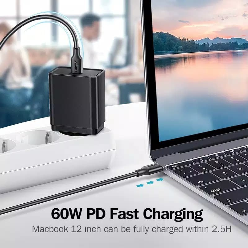 UGREEN Kabel Charger Type C To Type C PD 60W Cable Data Fast Charging Untuk Samsung S21 S22 Note 10 Plus Ultra Laptop Macbook Pro 2016 iPad Air Pro 50997