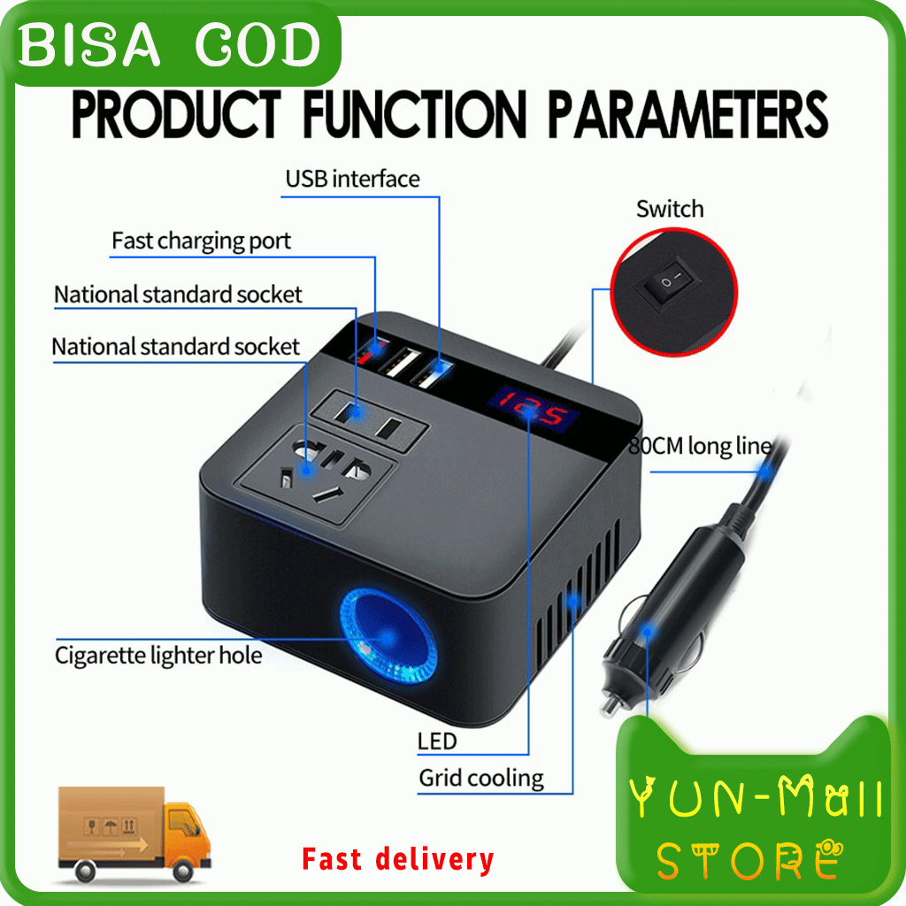 YUN Mall Car inverter charger universal 12v24v to 220v multi-function power converter mobile phone computer charging