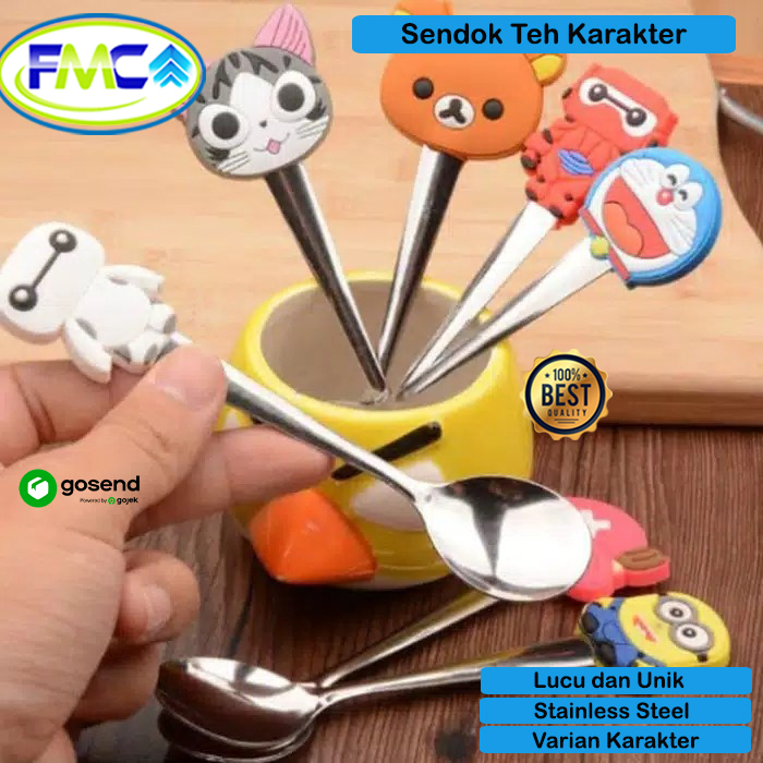 Sendok Teh Karakter Anak Kartun Lucu Tea Spoon Mini Takar Kopi Gula Stainless Anti Karat