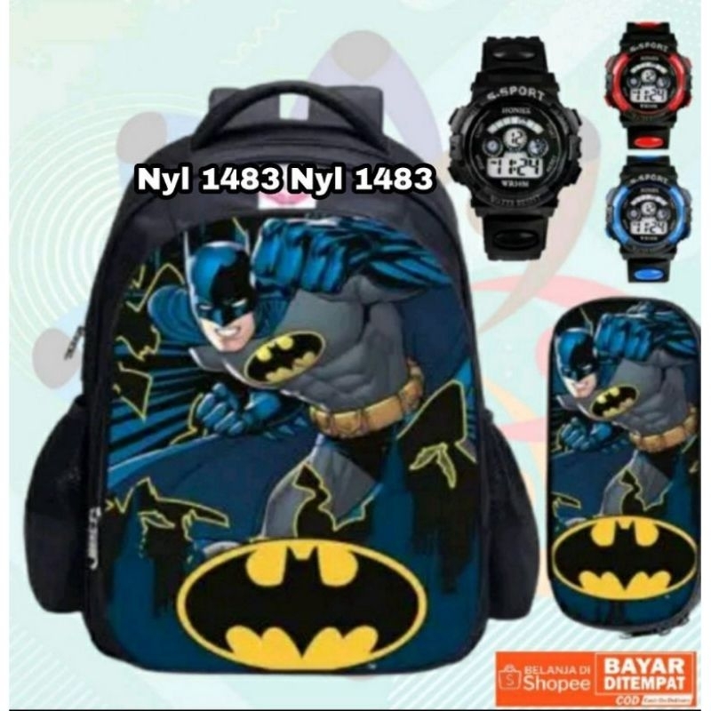 [ BISA COD ] Ransel Anak Tas Sekolah Anak Laki Laki Sd Motif Superhero Free jam tangan