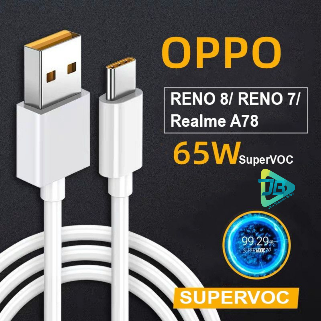 Kabel cable data original 100% OPPO RENO 8 SUPER VOOC pengisian  super cepat FOR oppo RENO 8 8Z RENO 8T RENO 7 7pro 6 5 5pro 4 4f 3 3pro 2 2f a17 a17k a57 2022 a78 a96 a5 2020 a9 2020 JB8806